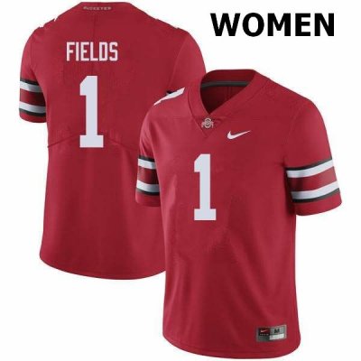NCAA Ohio State Buckeyes Women's #1 Justin Fields Red Nike Football College Jersey YHK7745CE